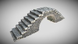 Cobblestone Bridge Medieval Low-Poly Footbridge