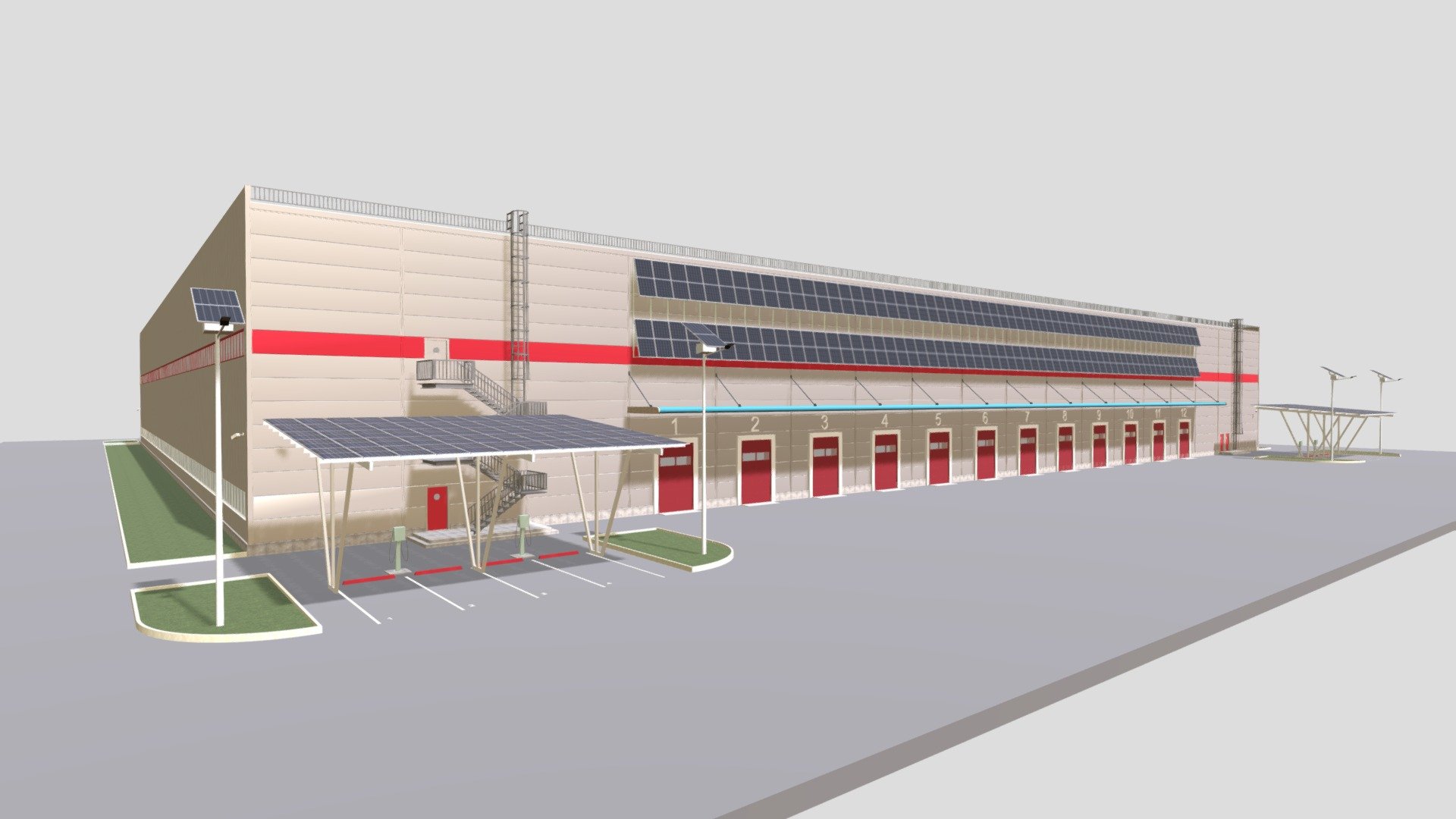 Solar energy for a logistics center 3d model