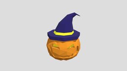 Low poly halloween witch pumkin