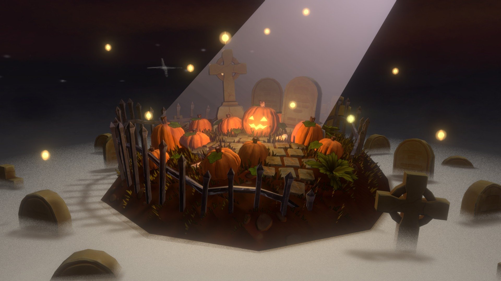 Pumpkin Graveyard Halloween Diorama 3d model