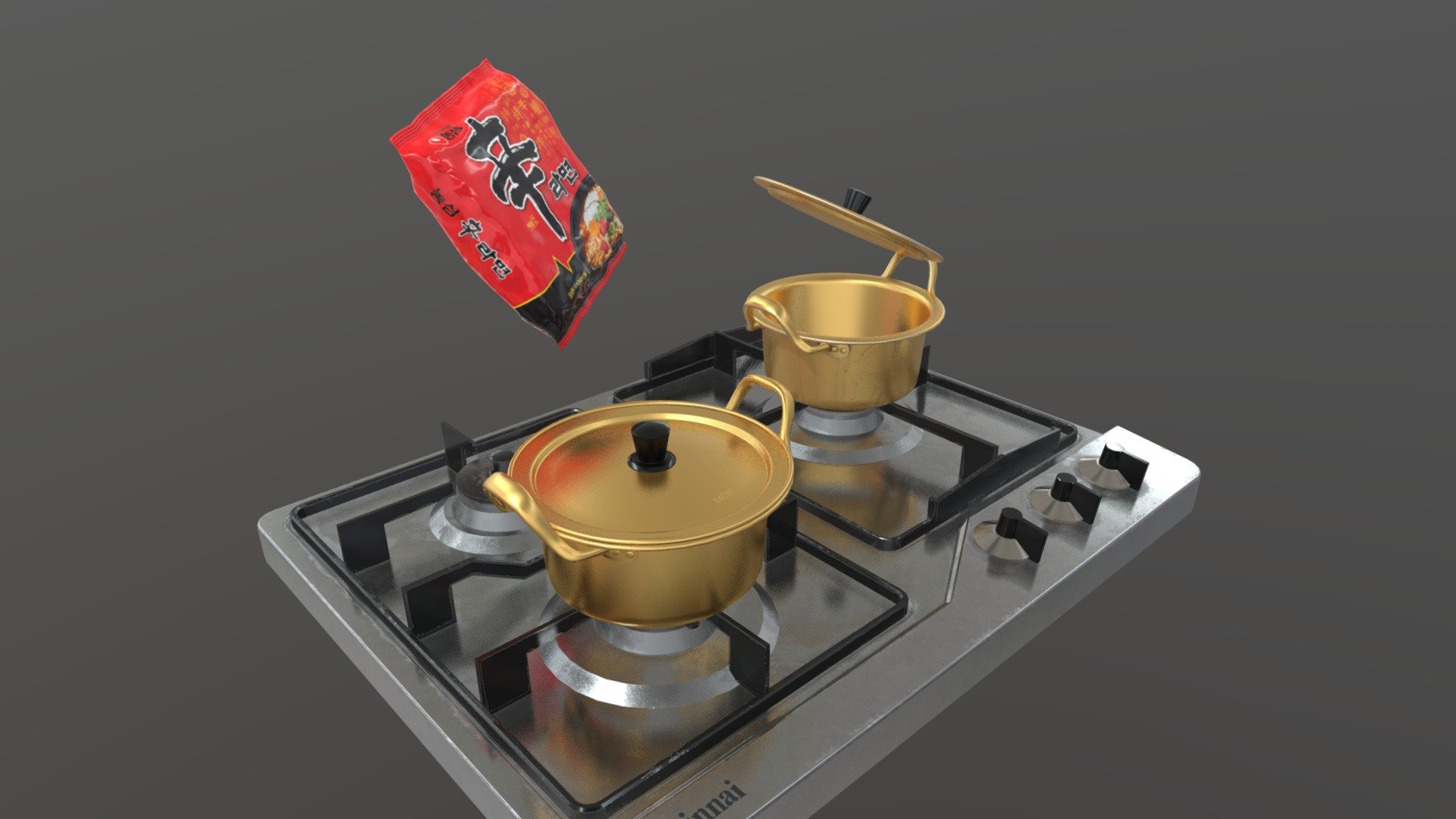 korean ramyun pot with shin-ramyun 3d model