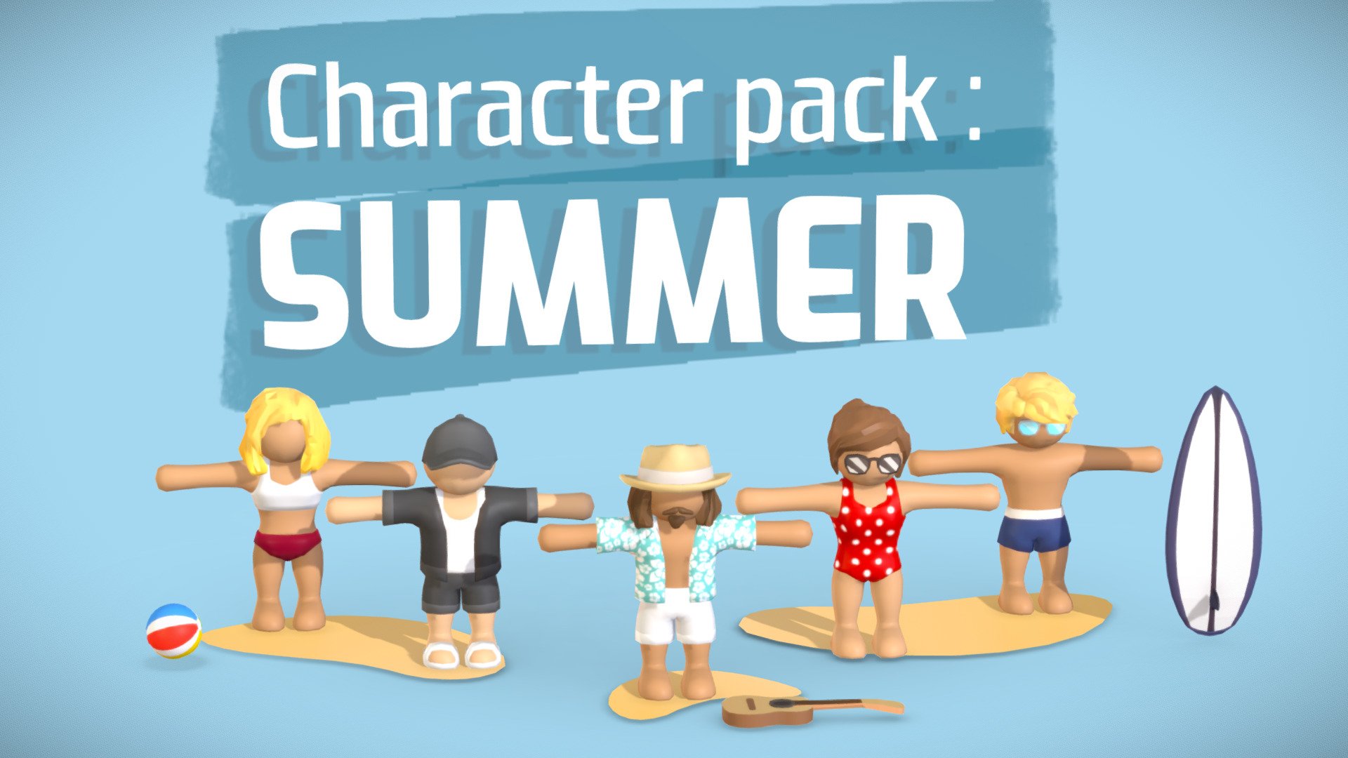 Low poly character pack : summer ⛱️ 3d model