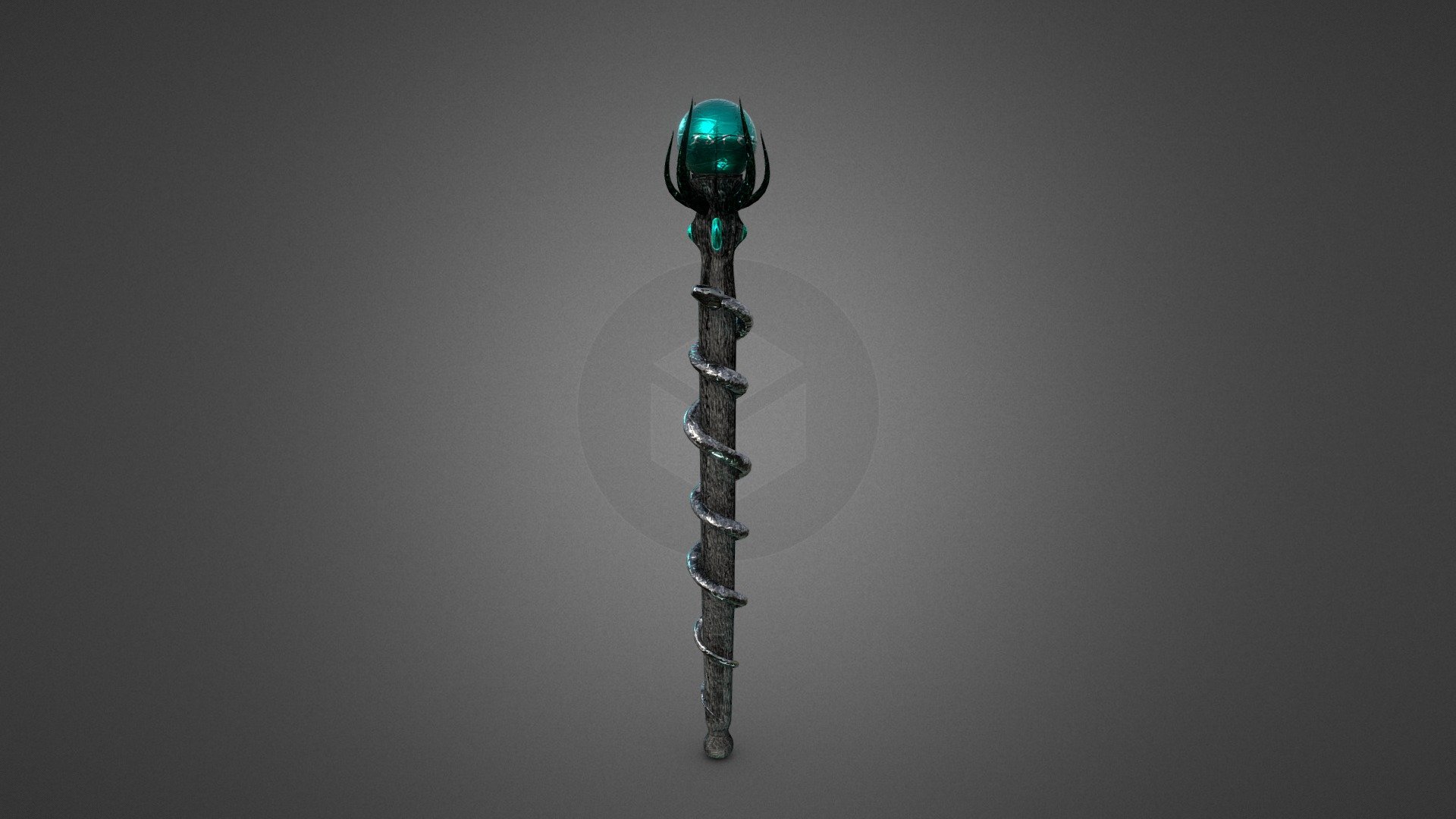 Fantasy Dark Magic Wand with Green Orb 3d model