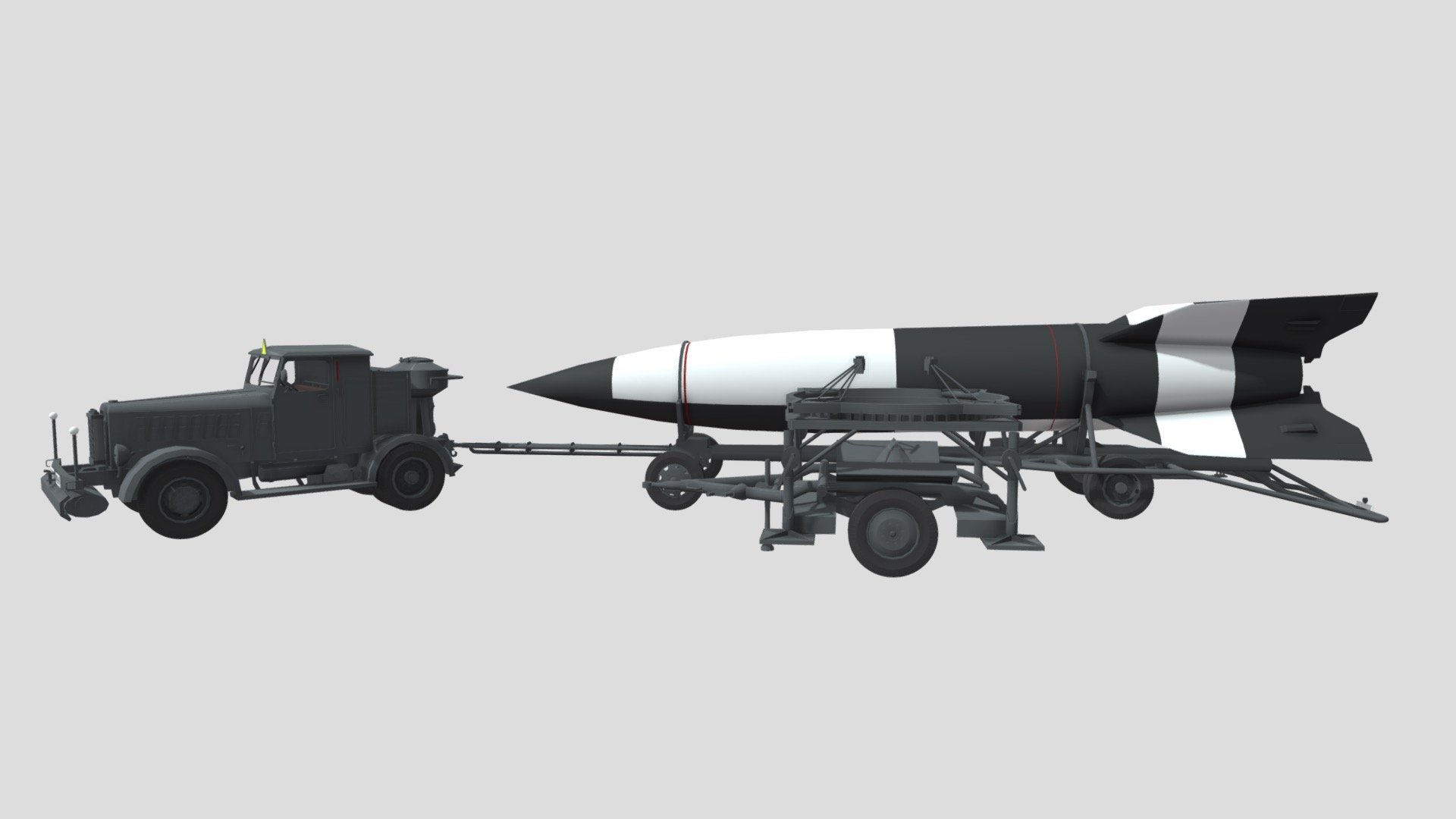 V2 Rocket and Hanomag Trailer 3d model