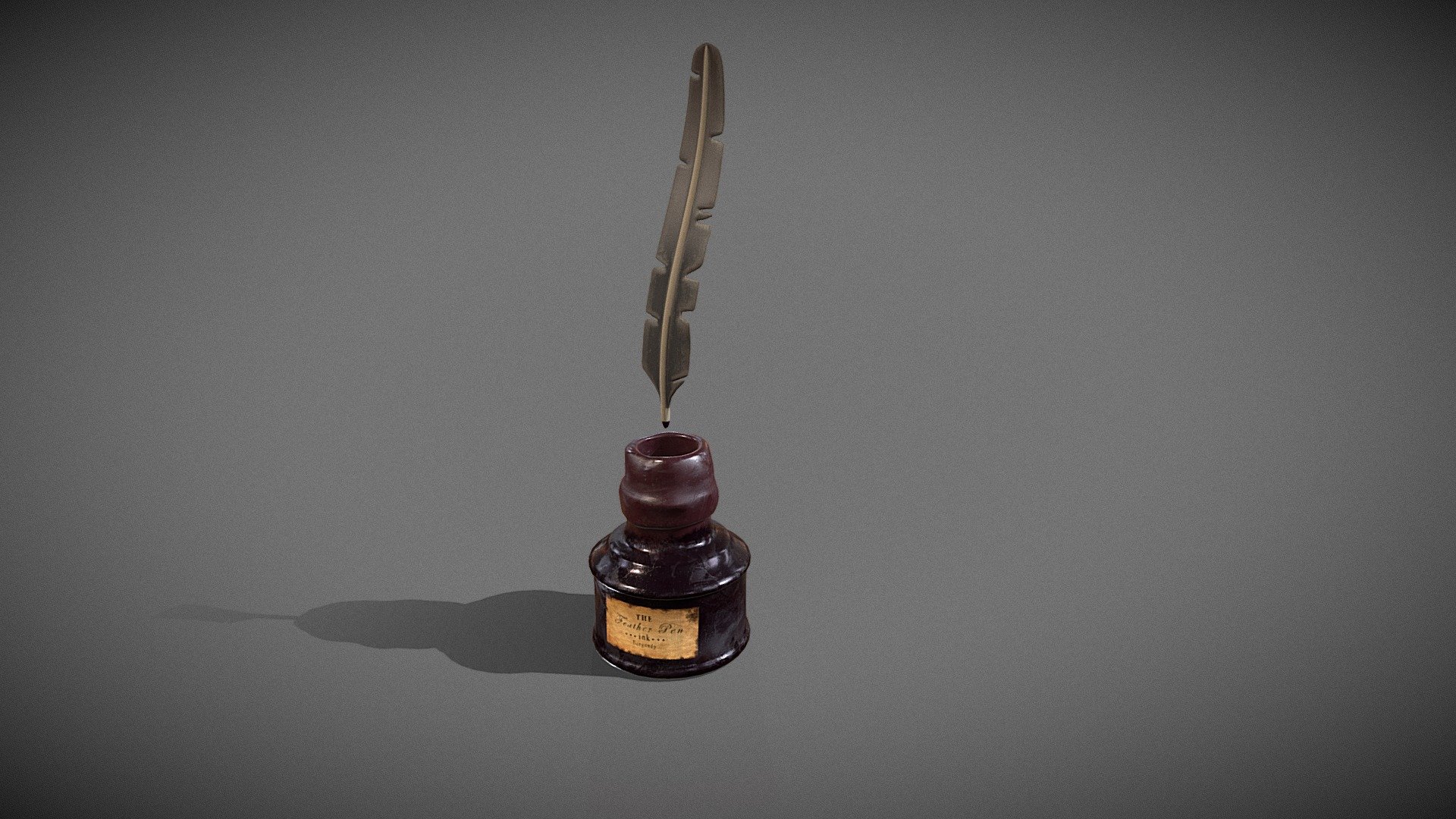 Ink bottle and quill 3d model