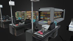 Supermarket shelves checkout fridges freezers