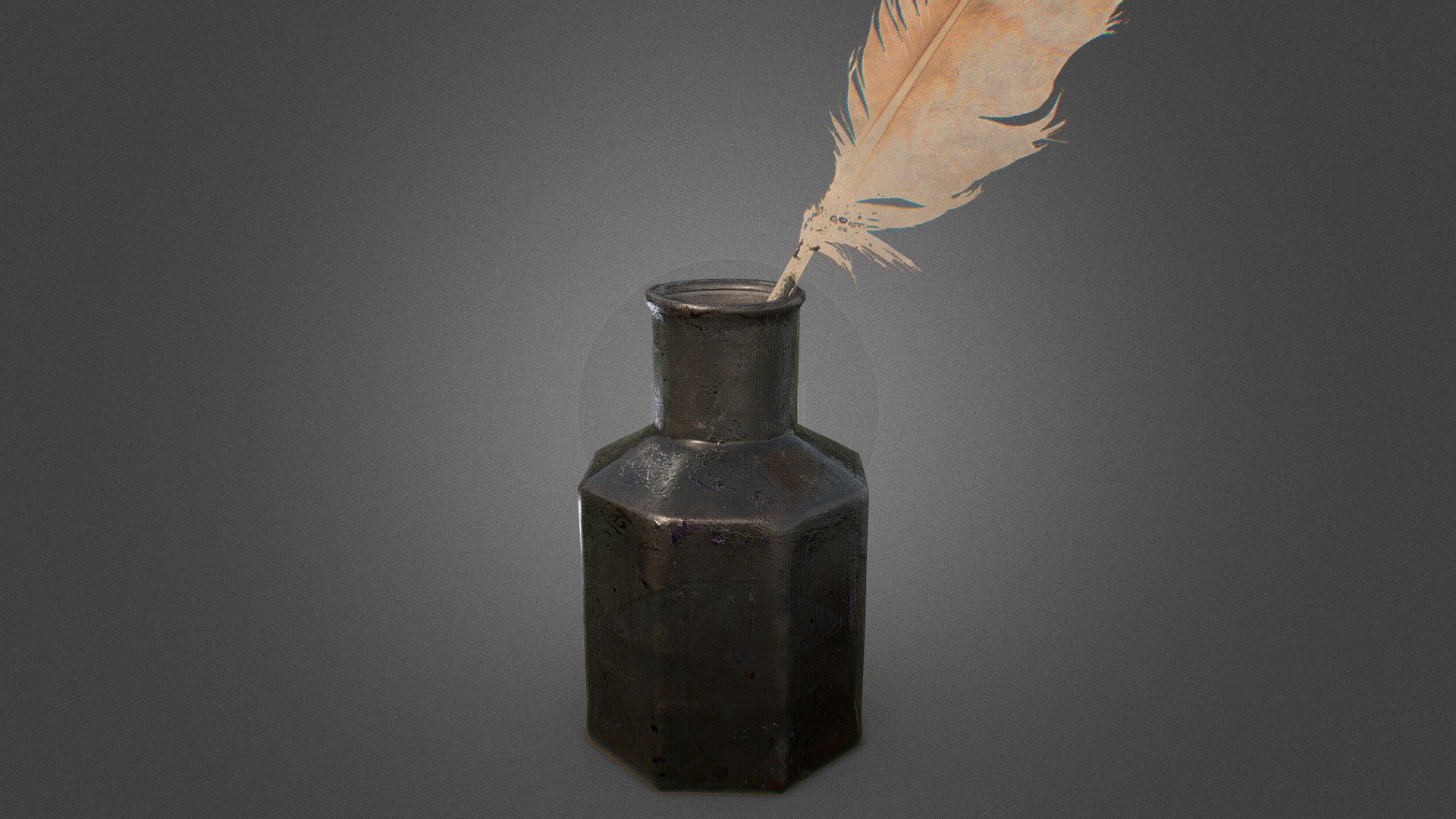 Ink Bottle with Quill 3d model