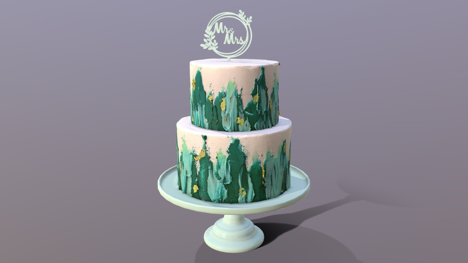 Elegant Mr and Mrs Turquoise Wedding Cake 3d model