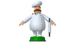 High Poly Statuette Italian Chef Cook T-Pose