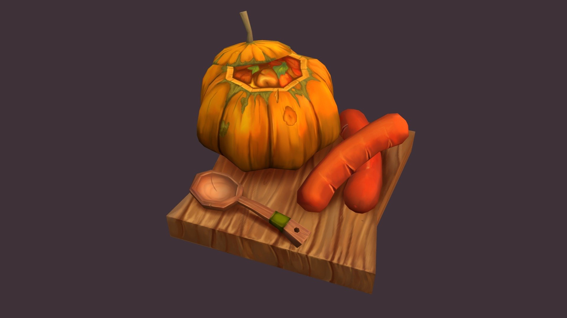 Hand painted pumpkin and sausages 3d model