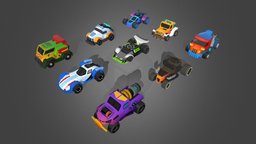 Low Poly Tiny Cartoon Racing Cars Asset Pack