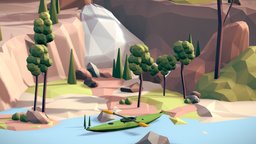 Low Poly Kayak Nature Scene