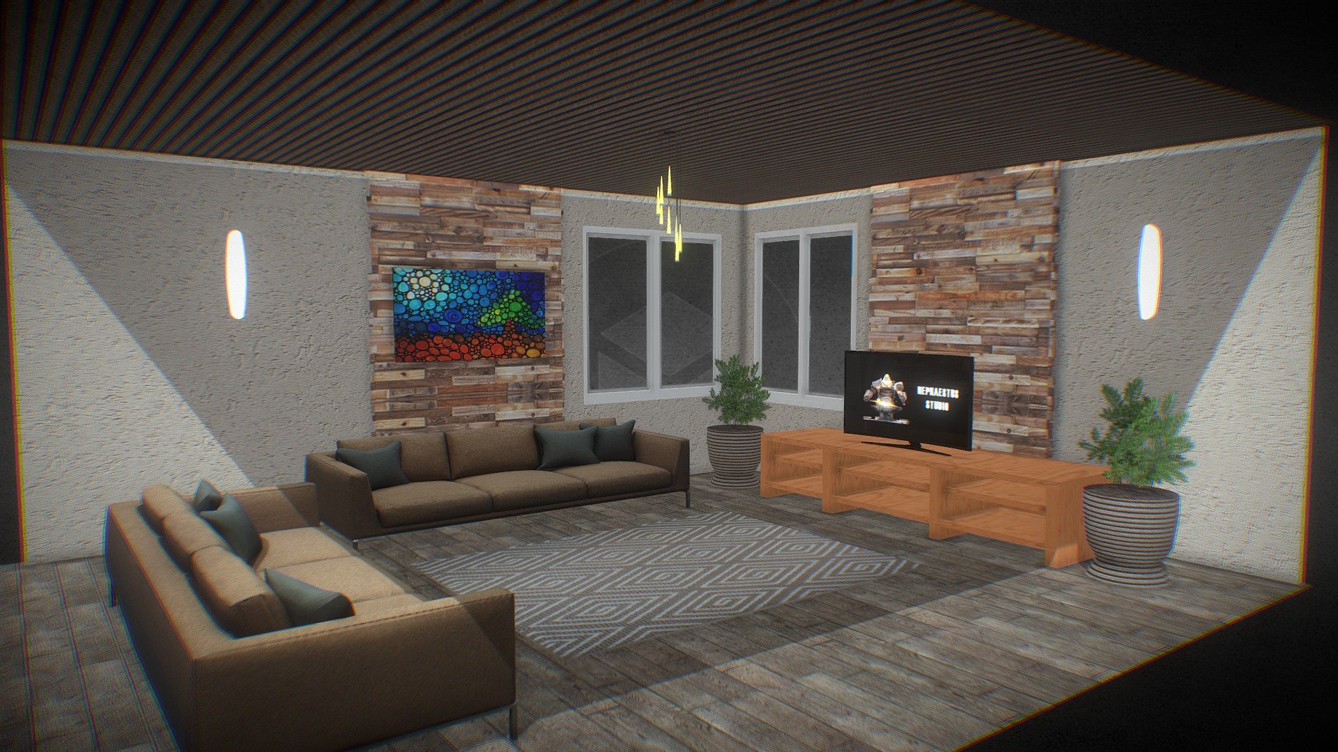 Game Ready Living Room / TV Room 3d model