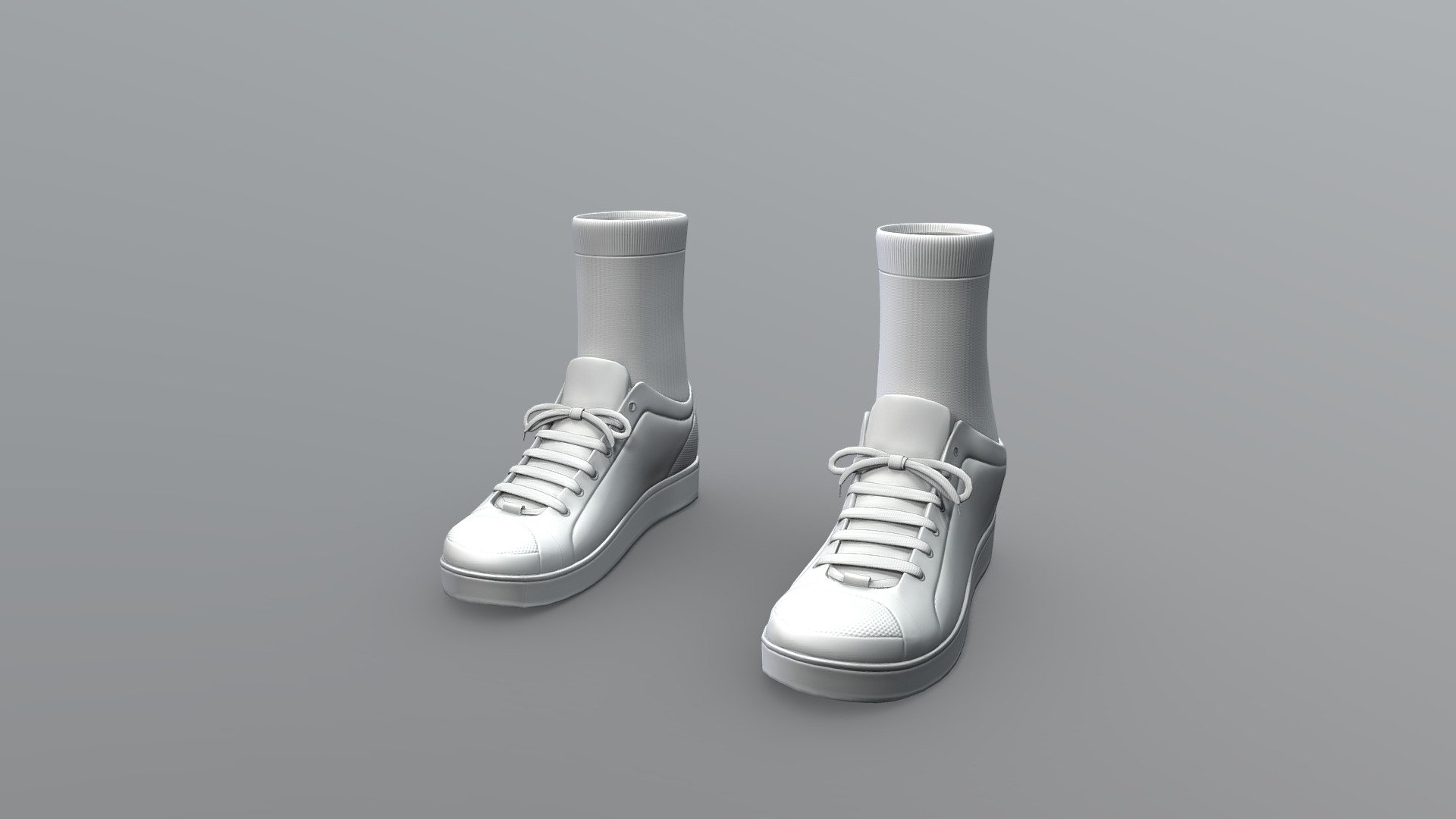 White Sneakers With Socks 3d model