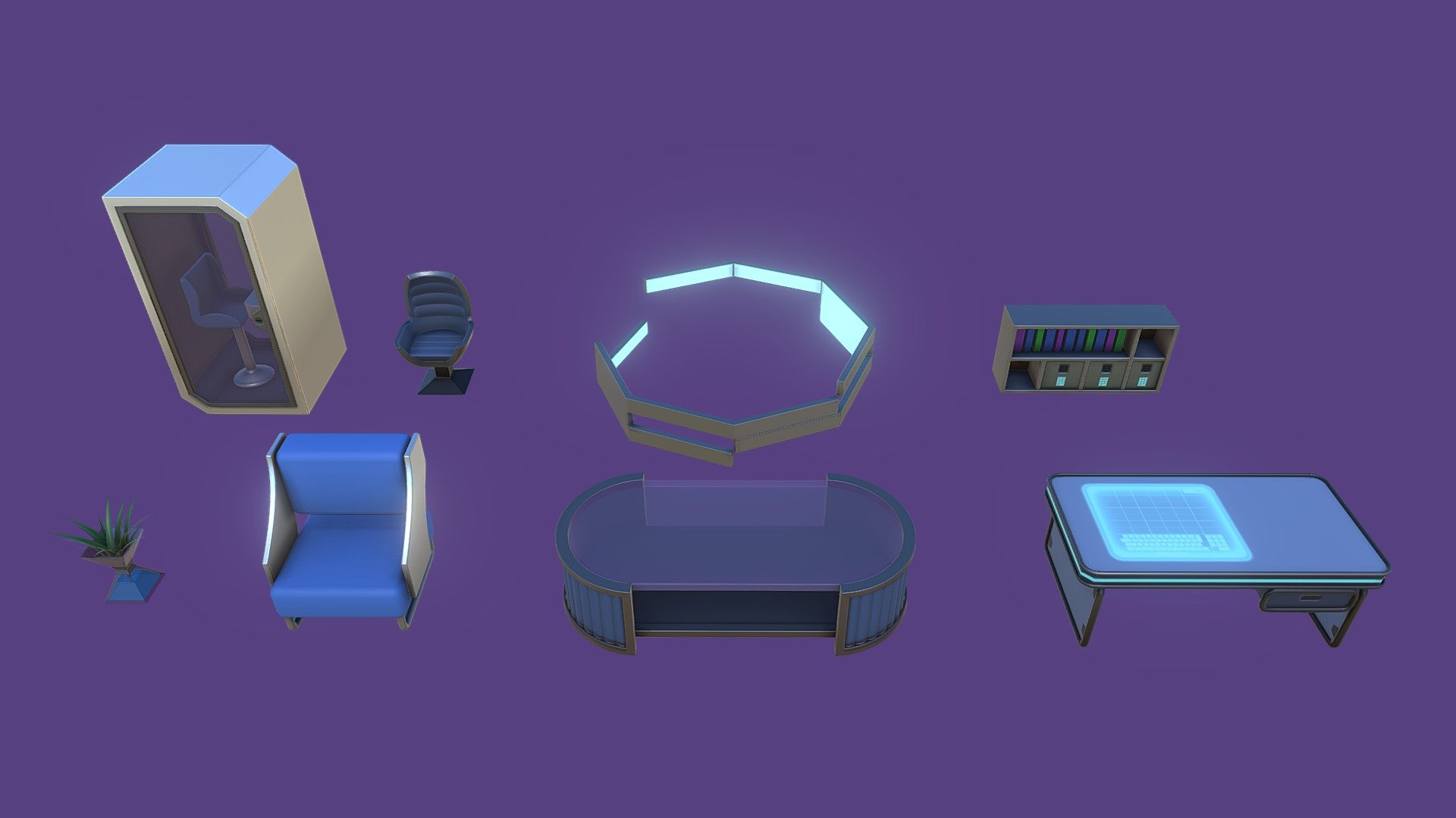 Futuristic Workspace Asset Pack 3d model