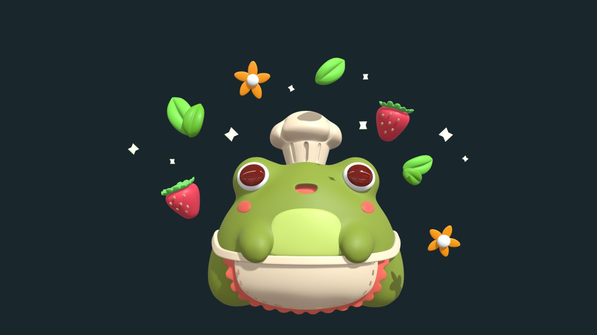 Cute Baker Frog 3d model