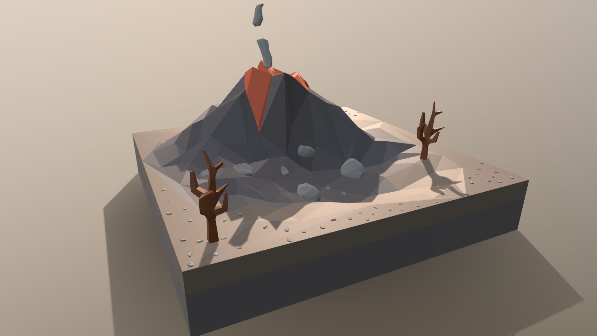 Low Poly Cartoon Volcano Scene 3d model