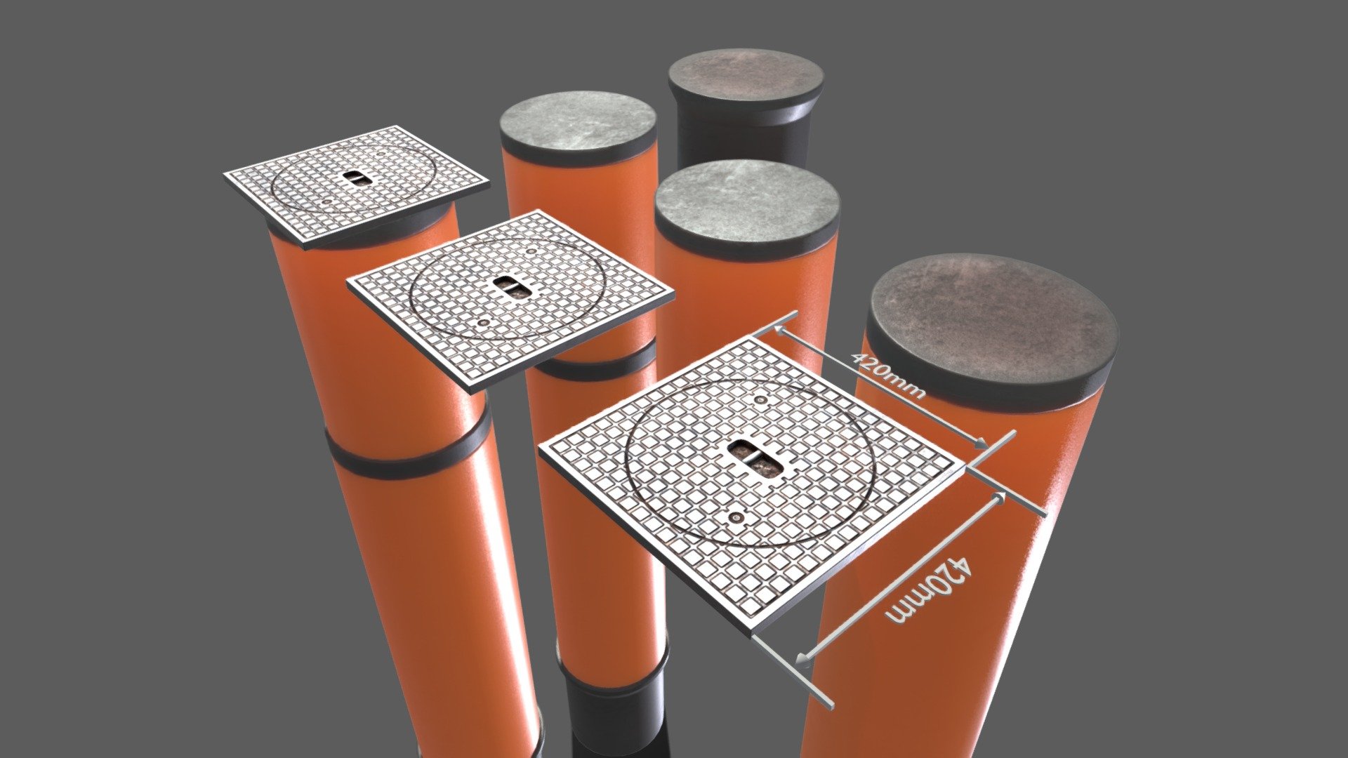 Sewer Cover 5 with Pipes (Low-Poly) 3d model