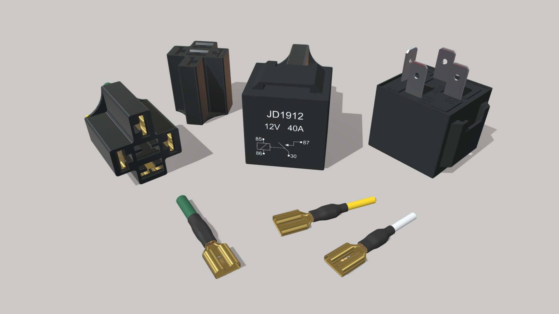 Relay JD1912 12V 40A with connector 3d model