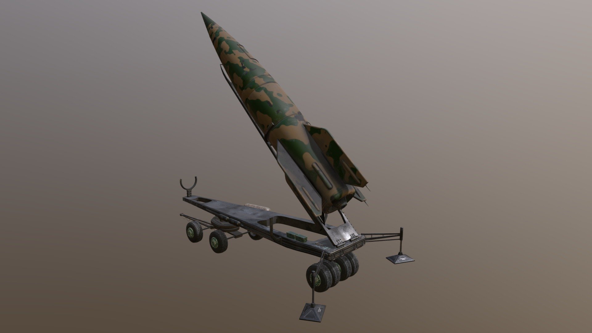 V2 rocket with ramp for Opel Blitz 3d model