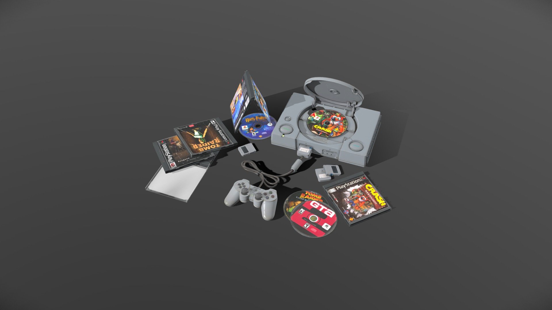 Playstation 1 and Controller DualShock 1 3d model