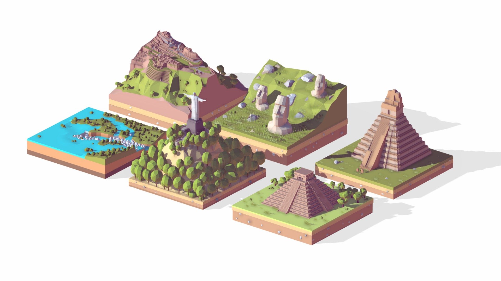 Low Poly South America Landmarks Pack 3d model