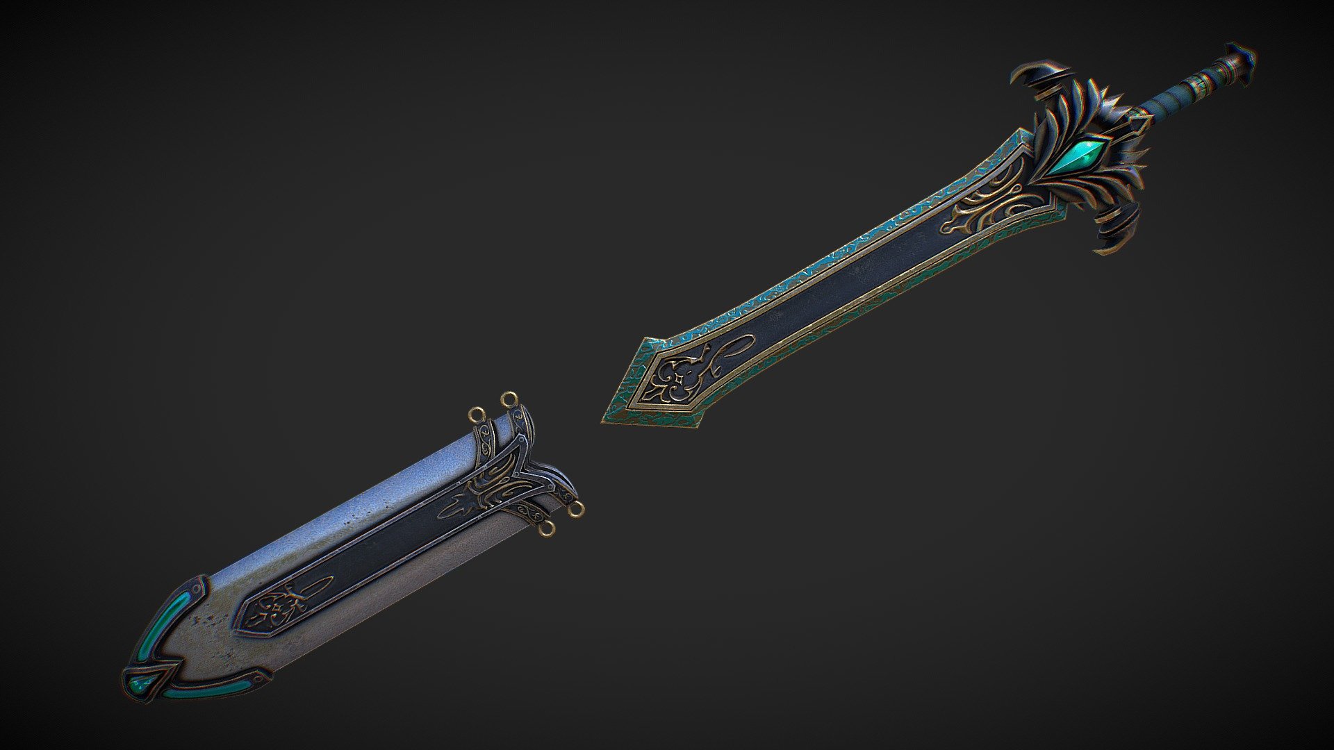 Fantasy_sword_25_with_scabbard 3d model