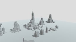 Low Poly Rocks, Hills, Trees