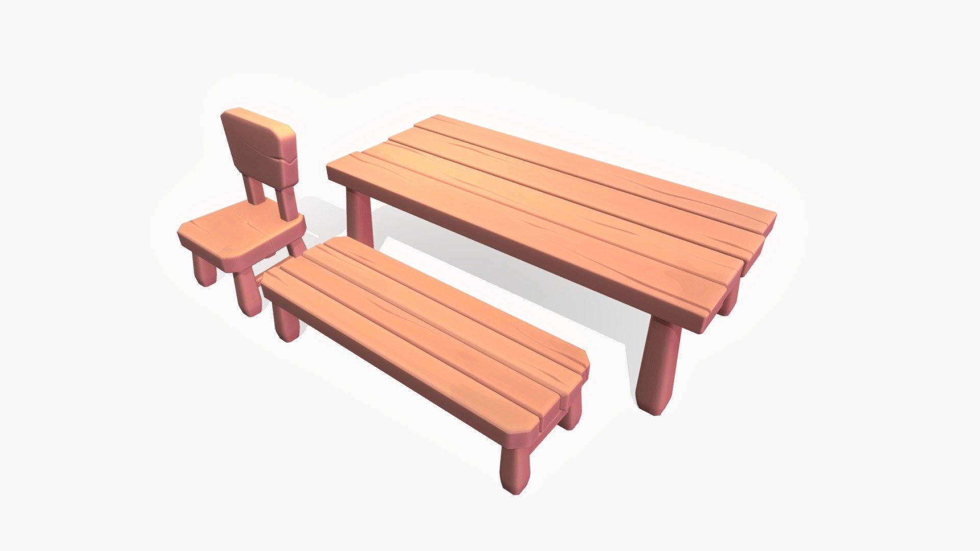 Stylized chair and table set 3d model