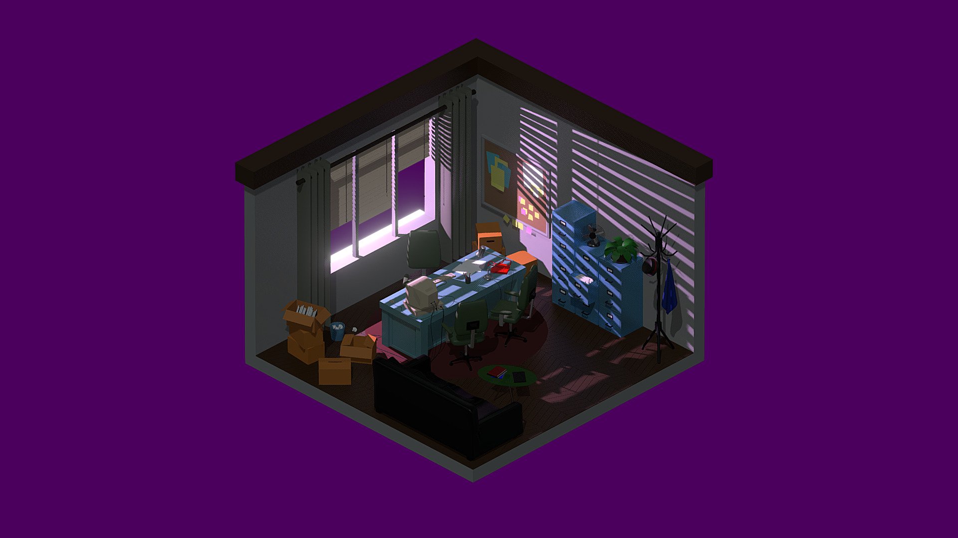 Low Poly Retro Office Set 3d model