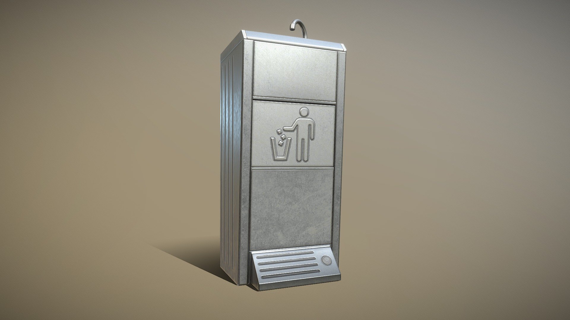 Public Metal Sink Version 16 with Trash Can 3d model