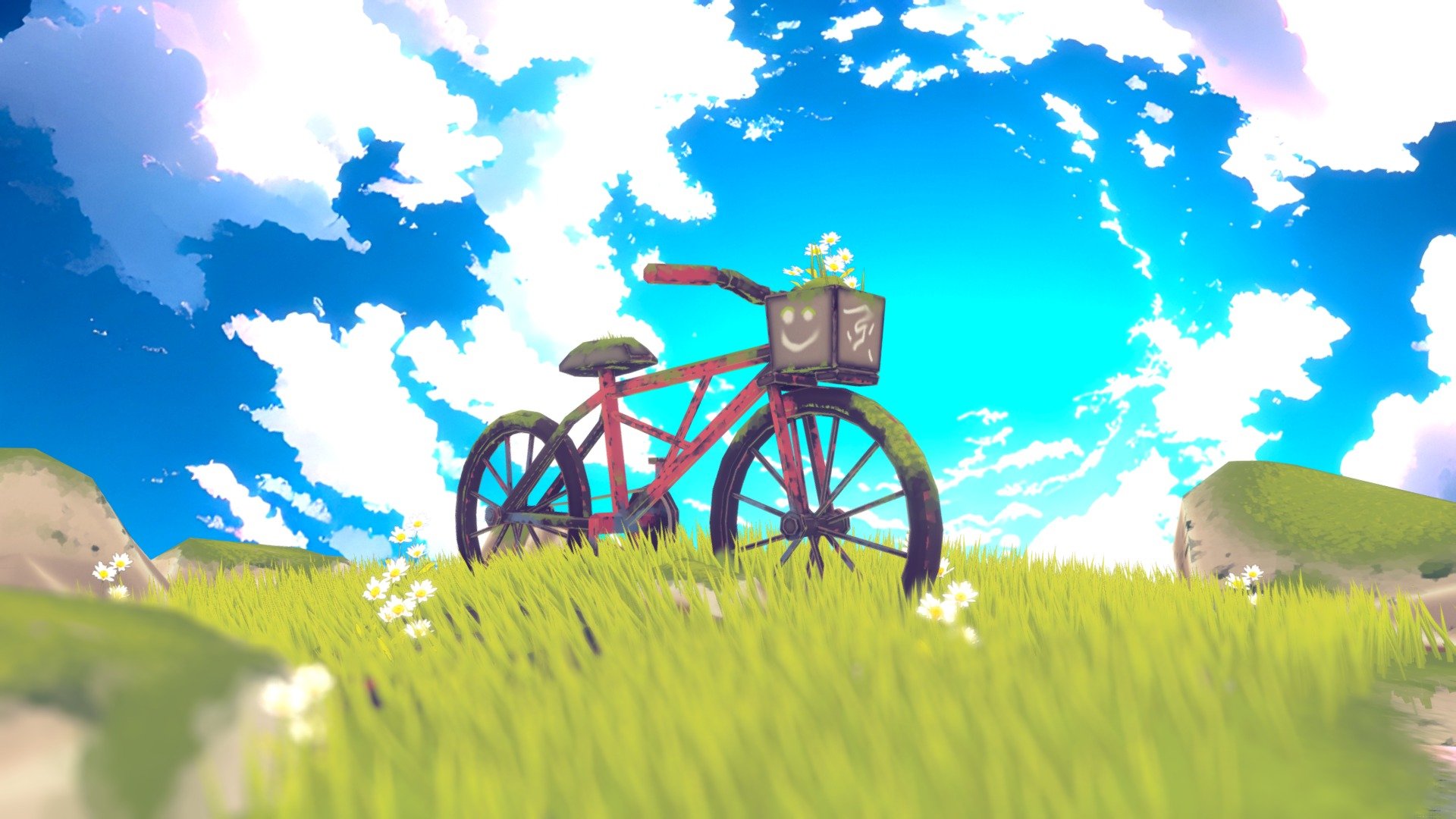 Lost Bicycle in the meadow 3d model