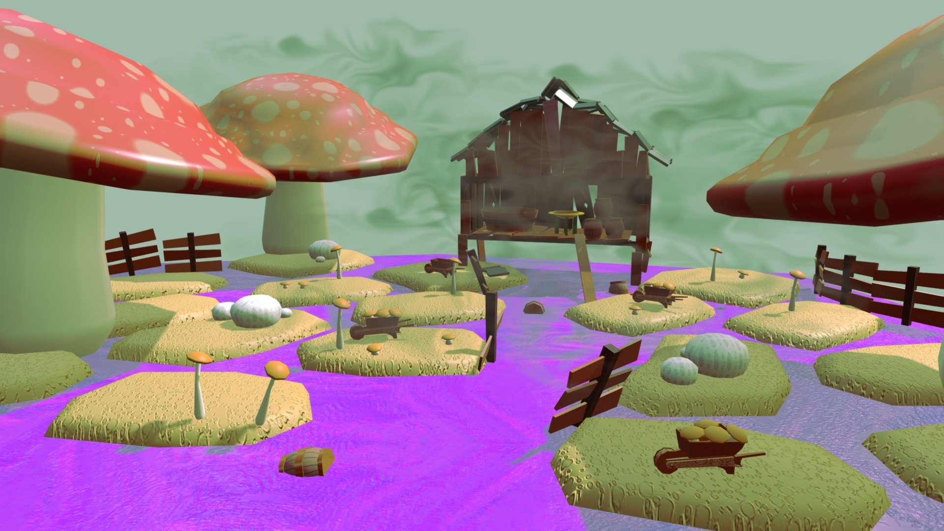 Cabin of mushrooms 3d model