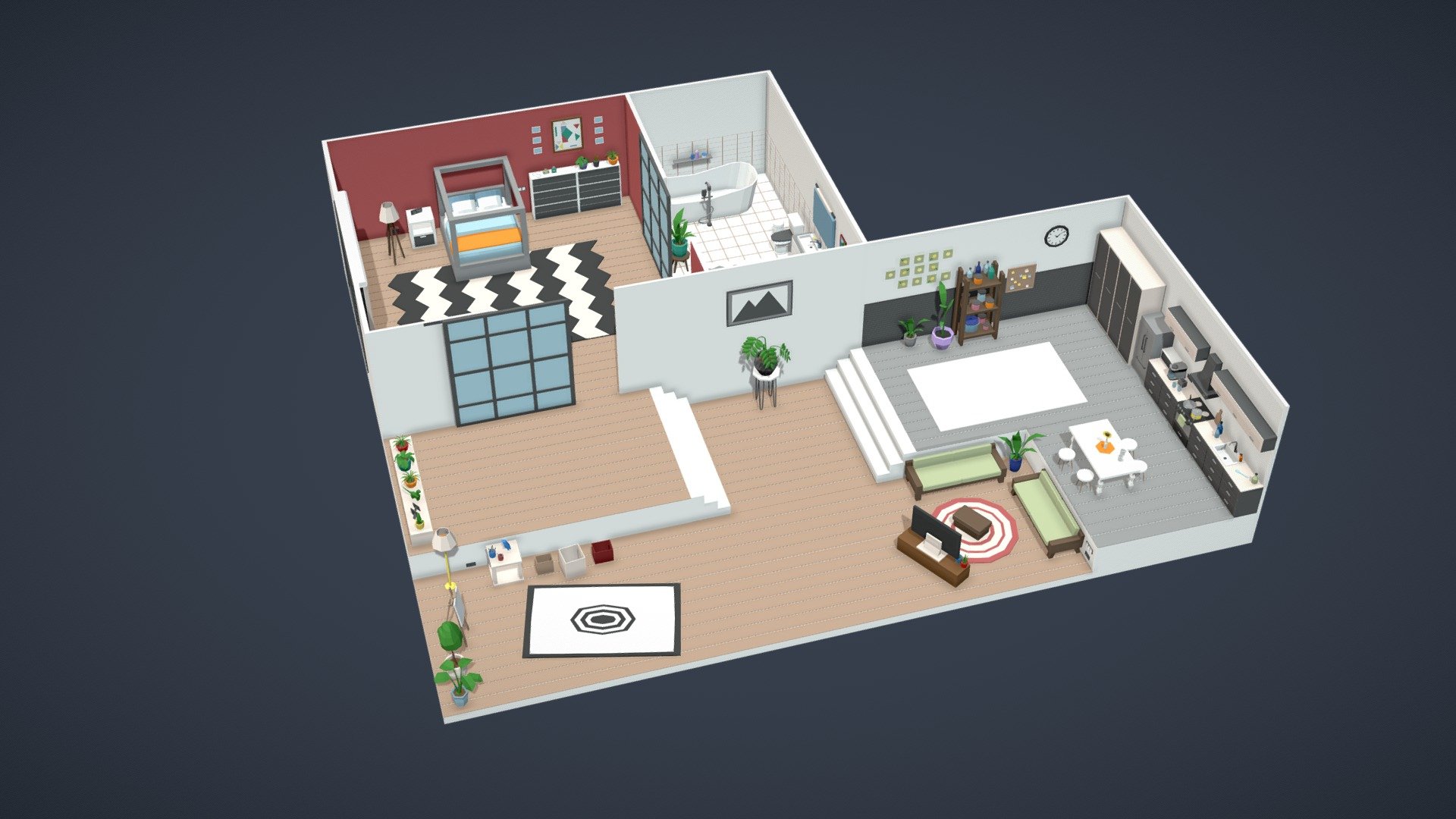 Low Poly Apartment n3 3d model