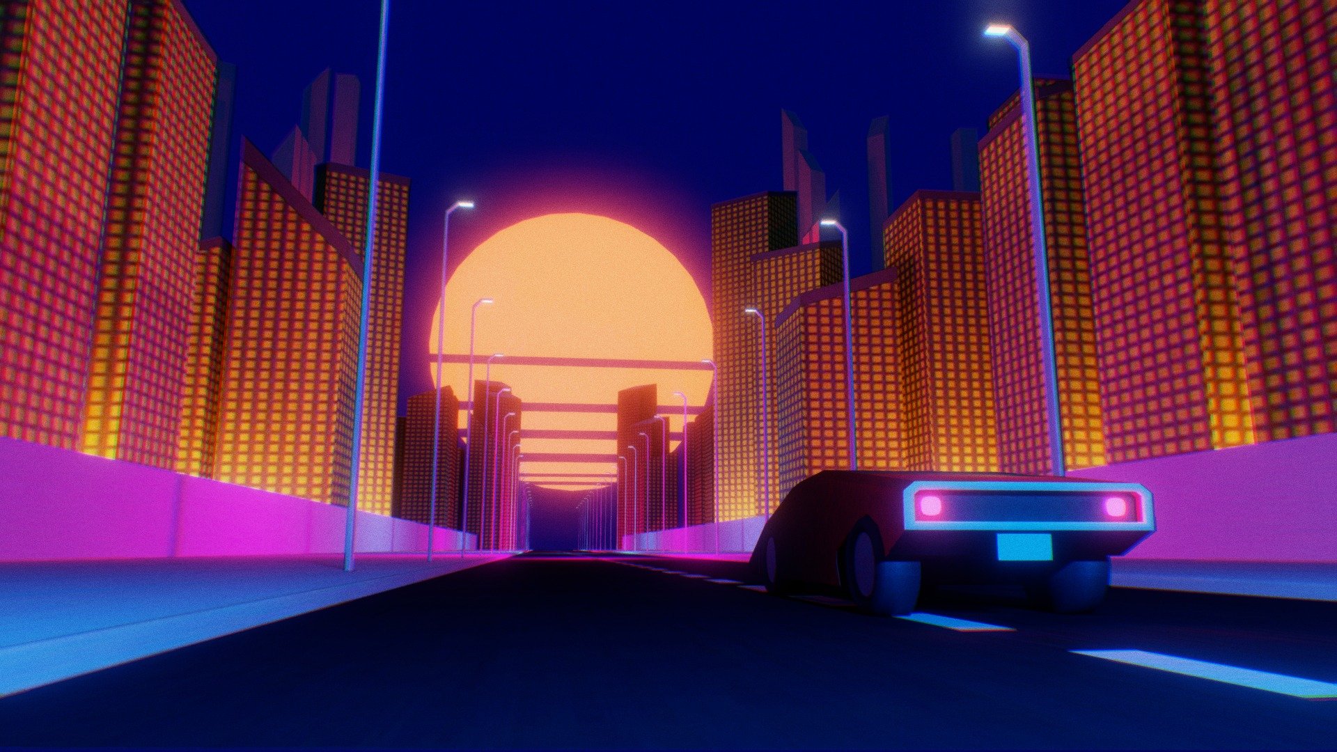 Vaporwave Car Scene 3d model