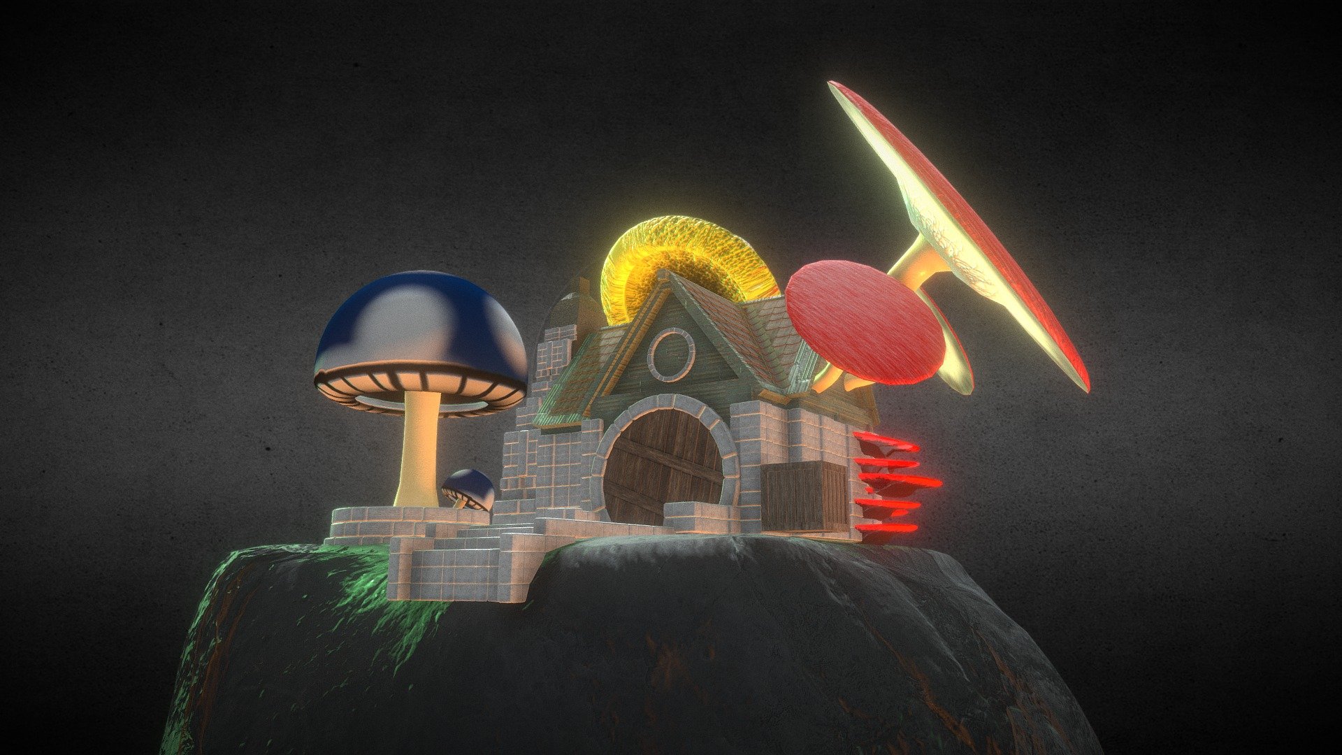 Mushroom House Island 3d model