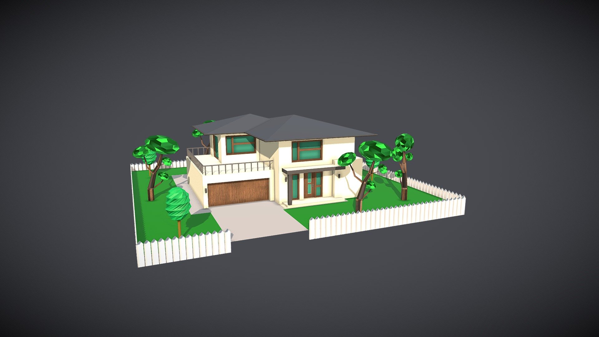 Low-Poly House + Yard 3d model