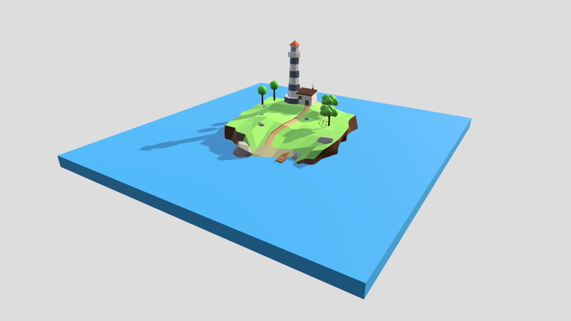 Low Poly Cartoon Lighthouse Island Scene 3d model