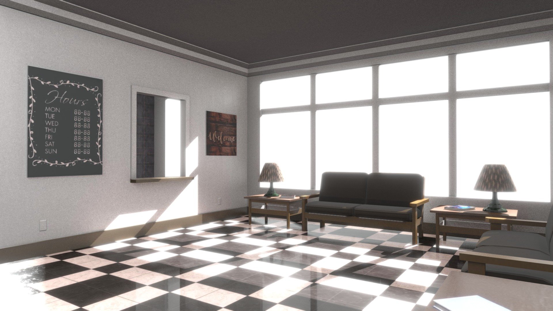 Waiting Room with Baked Textures 3d model