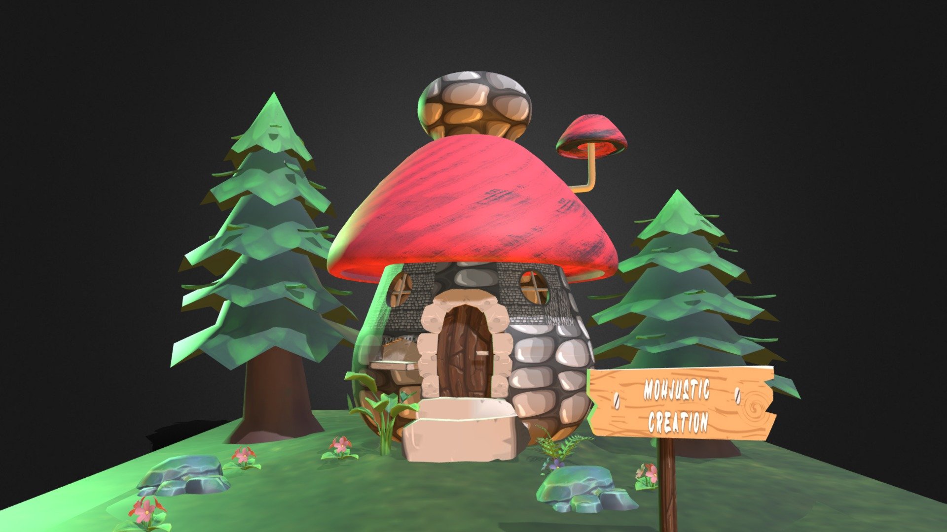 Mushroom lamp house 3d model