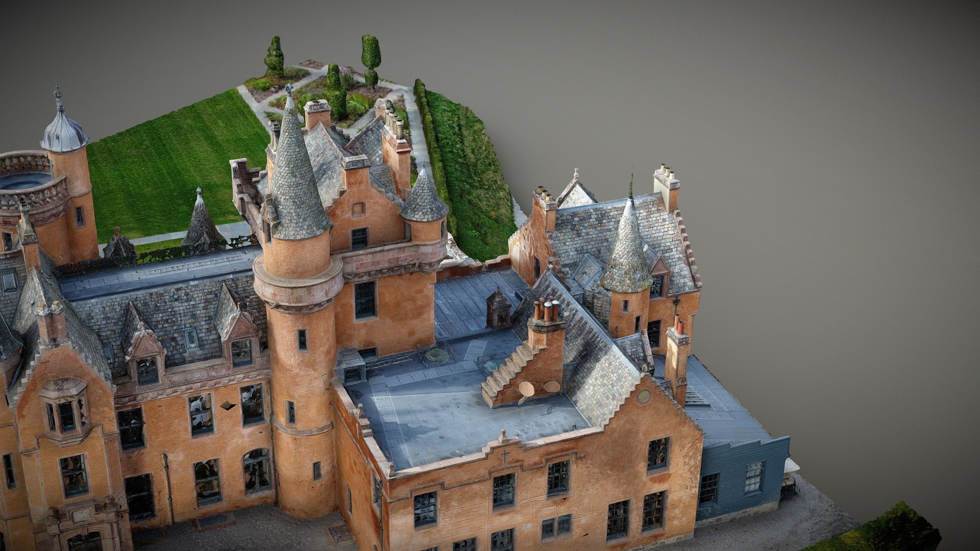 Aldourie Castle Scotland 3D model from drone 3d model