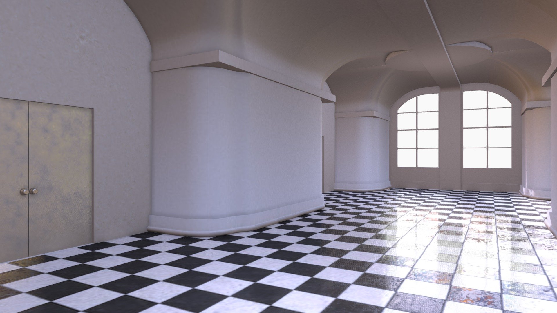 Checkered Floor Hallway 3d model