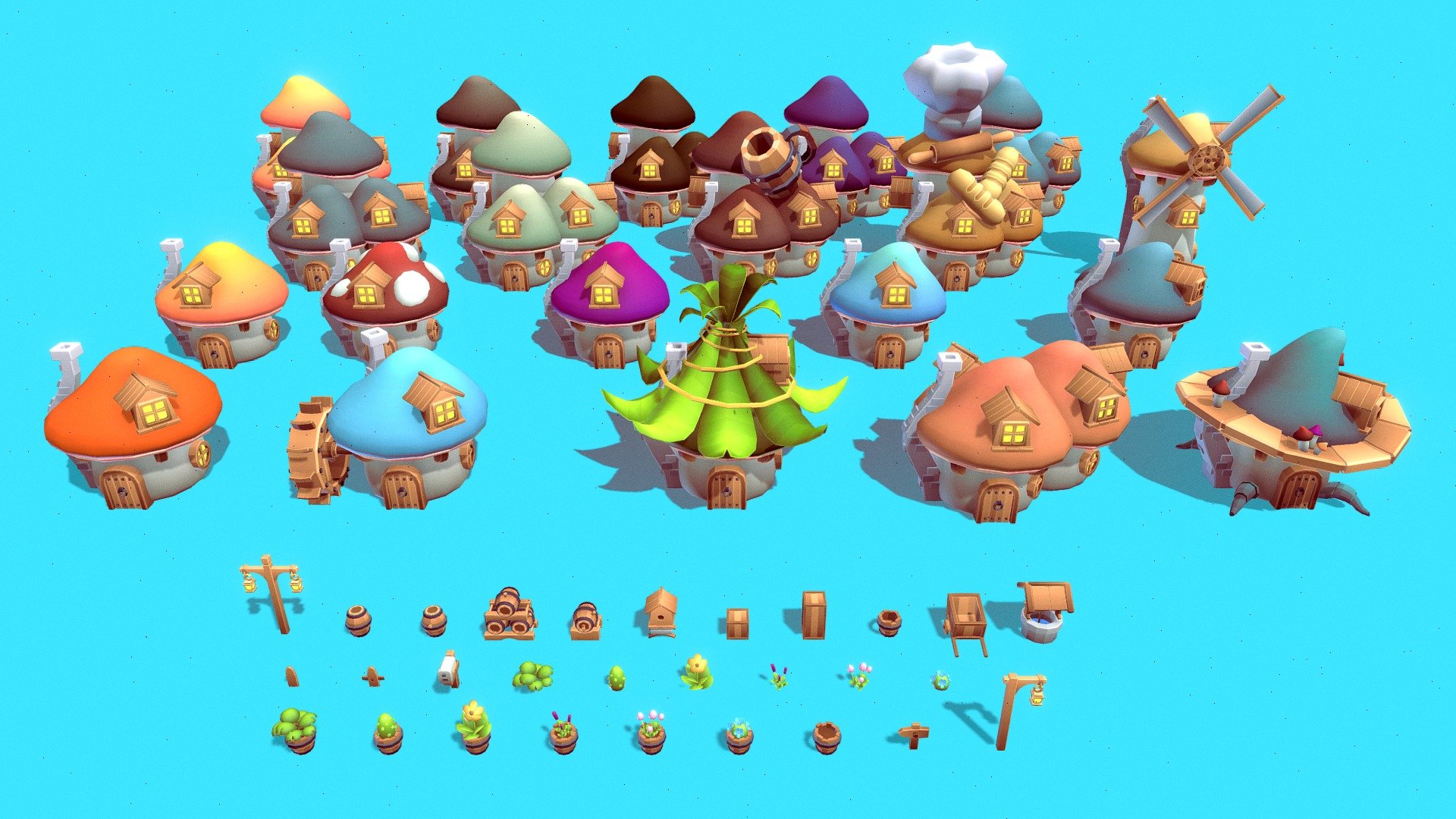 Mushroom House Pack 3d model