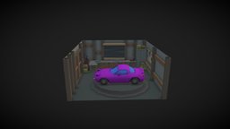 Low poly garage with miata inside