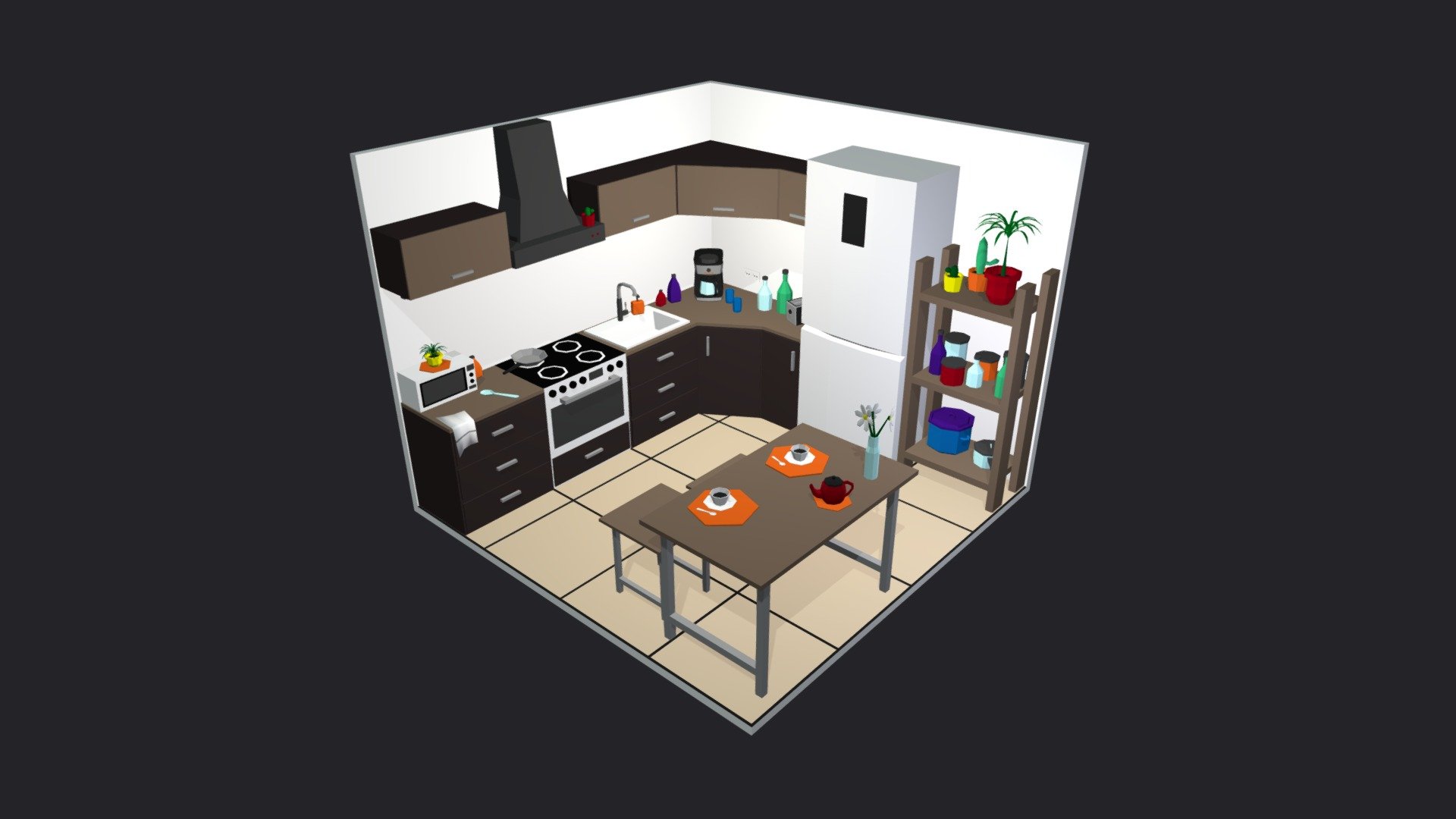 Kitchen Room 5 Low-poly 3D model 3d model