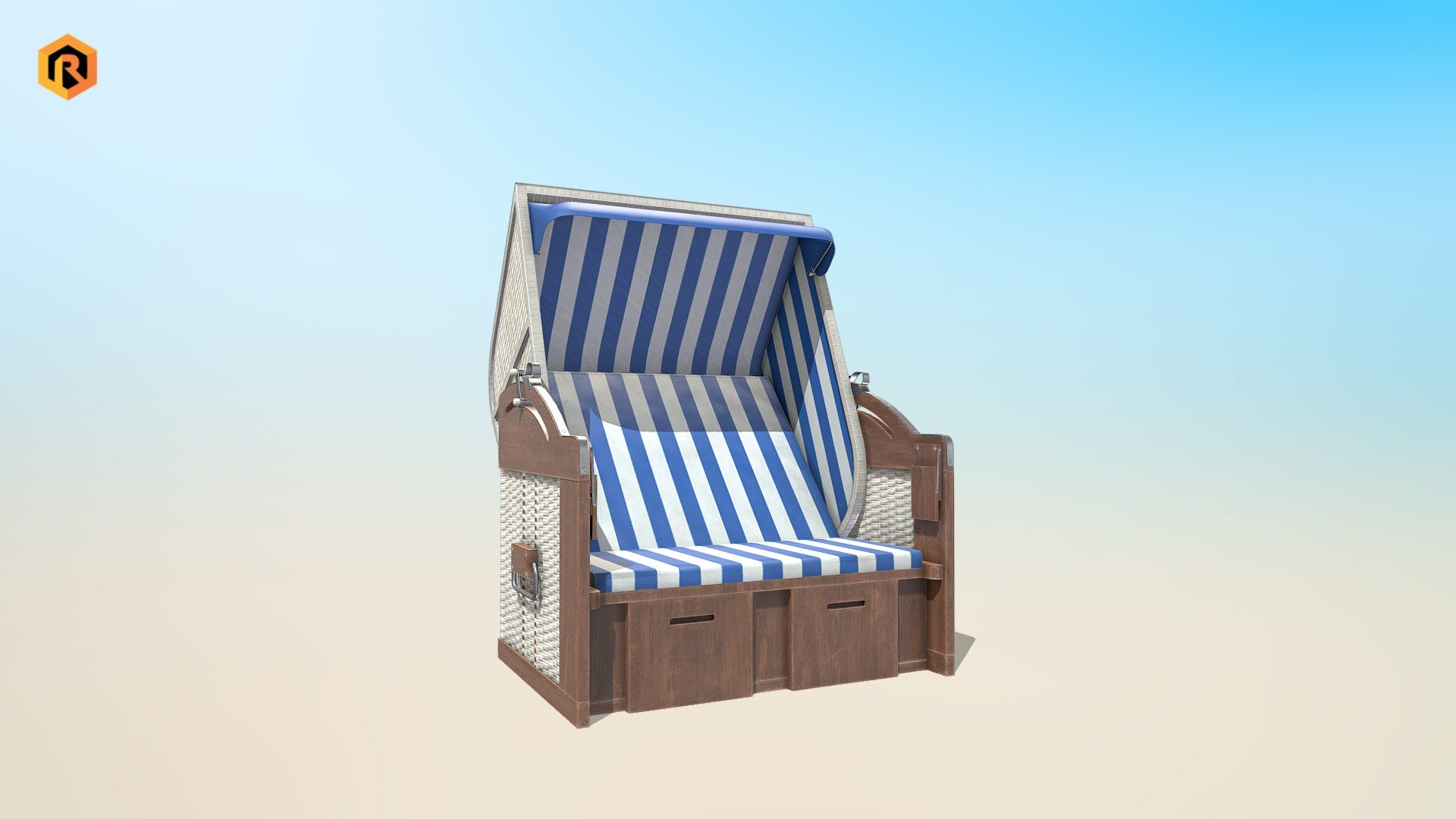 Roofed Wooden Beach Seat 3d model