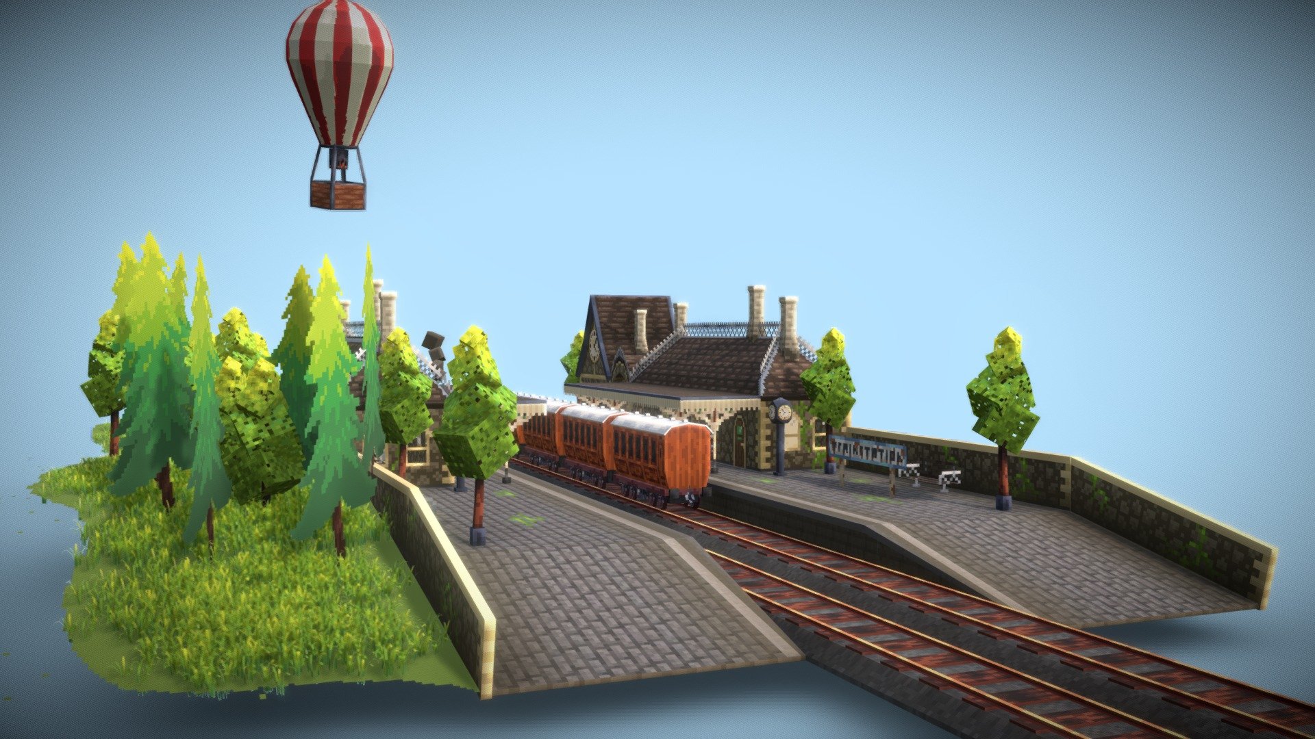 victorian/steampunk train station 3d model