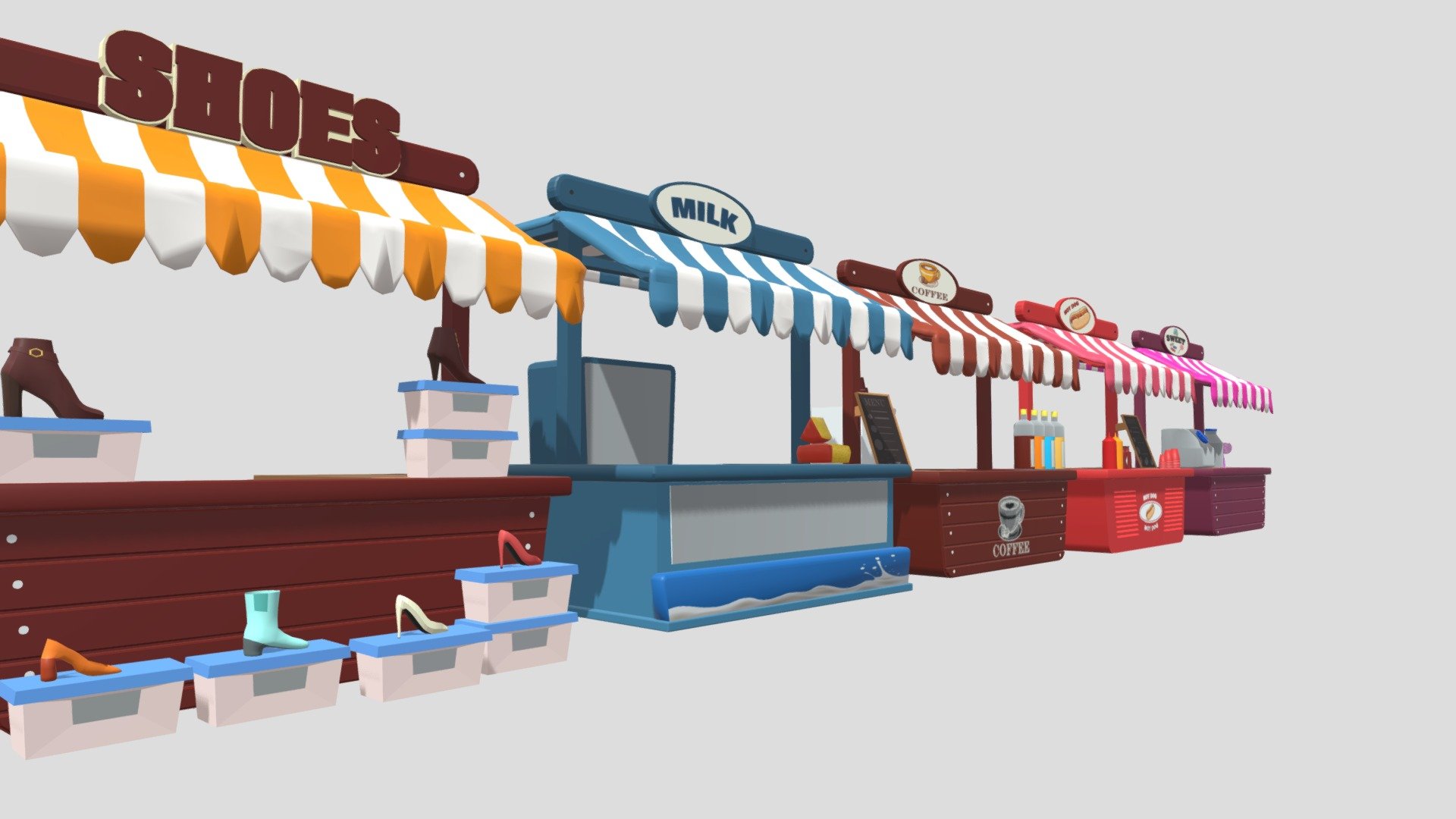 Street Shops Pack 3d model