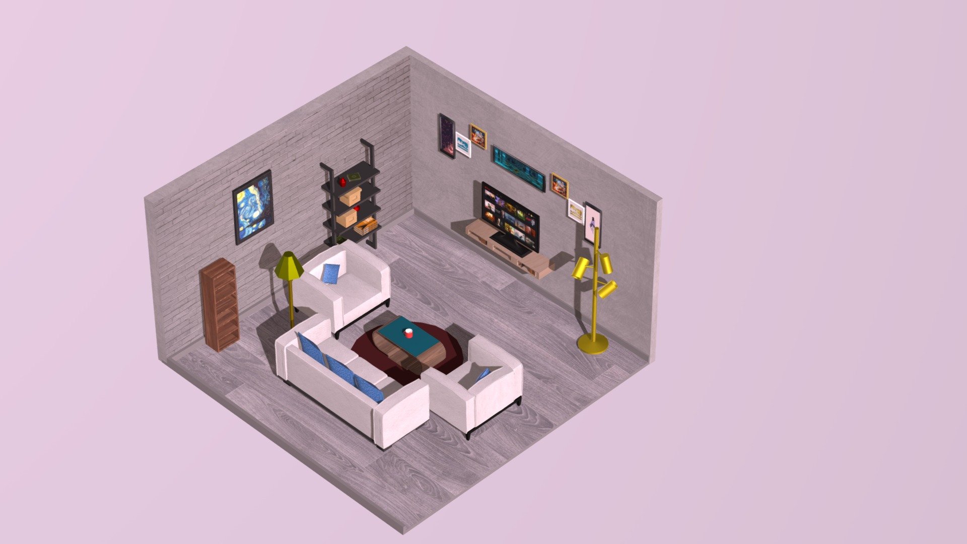 isometric room 3d model