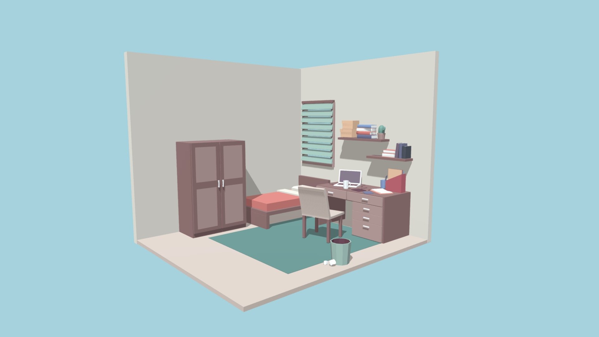 Simple Isometric Bed Room 3d model